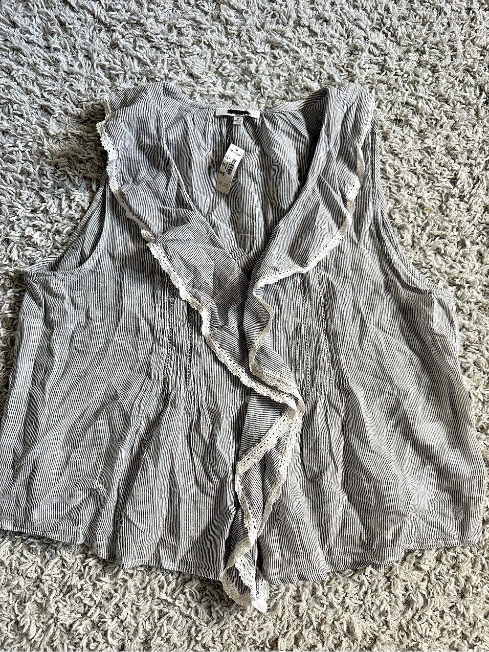Madewell The Blaire Sleeveless Top Blue White Micro Stripe Sz M NWT $88 - Picture 2 of 10